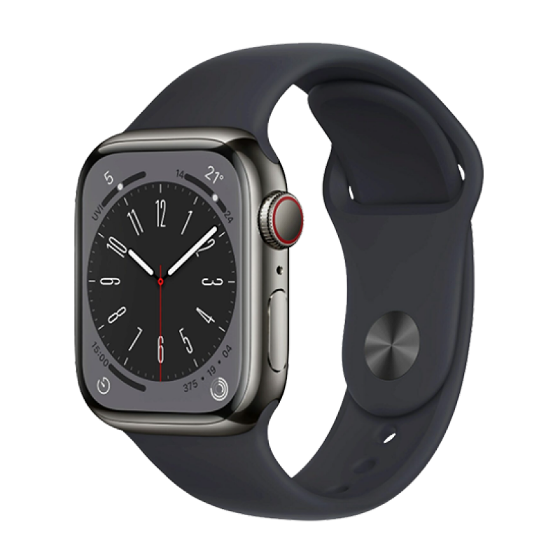 Watch Apple Watch Series 8 LTE 41mm Graphite Stainless Steel Case with Sport Band (Retail Boxed/CPO) - Midnight EU